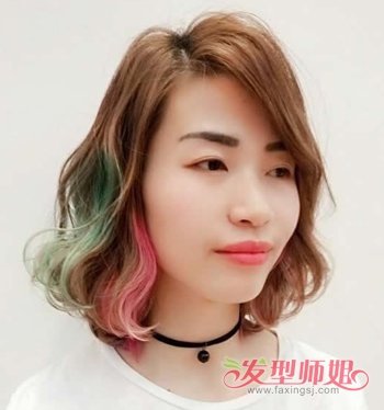 女生内扣发尾染色渐变发型图片 女生内扣发型好看颜色图片